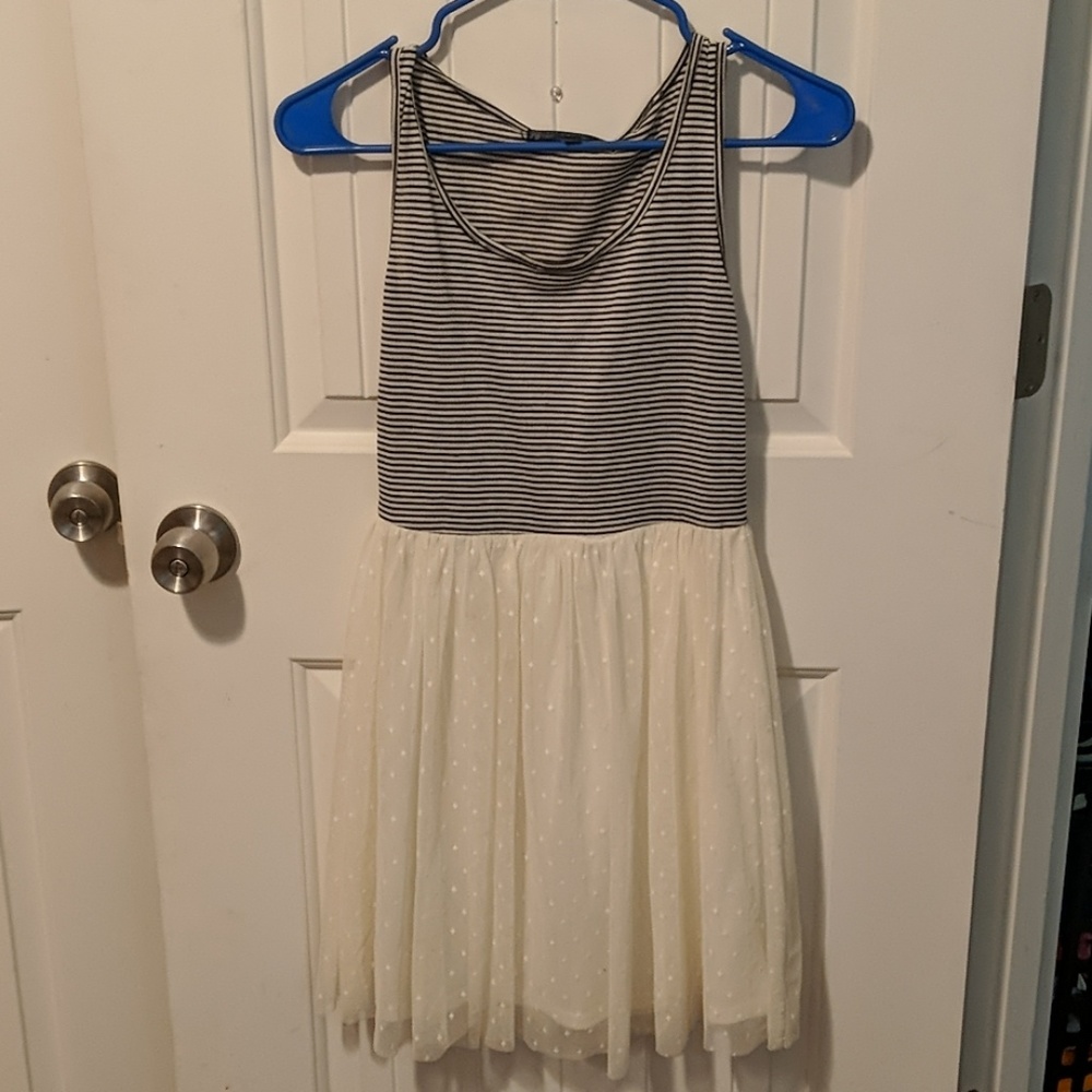 Cream and black and white striped dress